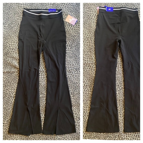 High-Rise Split Flare High Rise Leggings Striped Waistband Joy Lab Black NWT - Picture 6 of 8